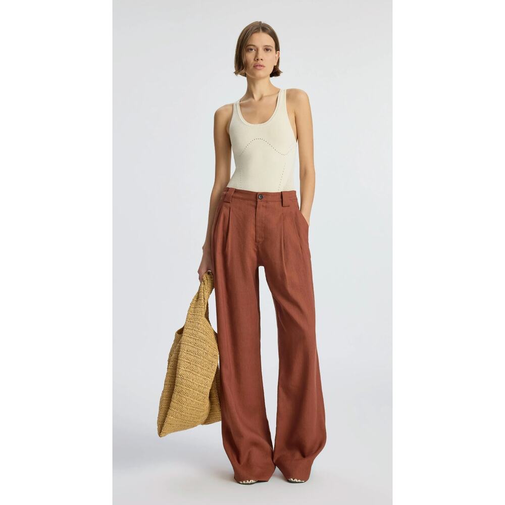 ALC Pants 8 Tommy II Linen Pleated Wide Leg High Rise in Sequoia Dressy Office